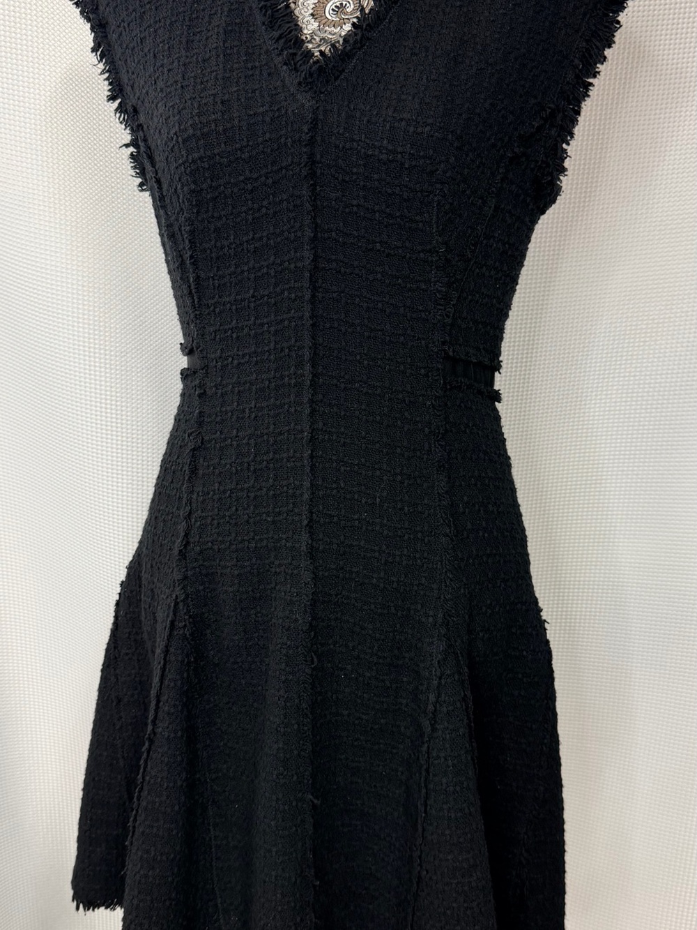 Rebecca Taylor Black Textured V-Neck Mini Dress